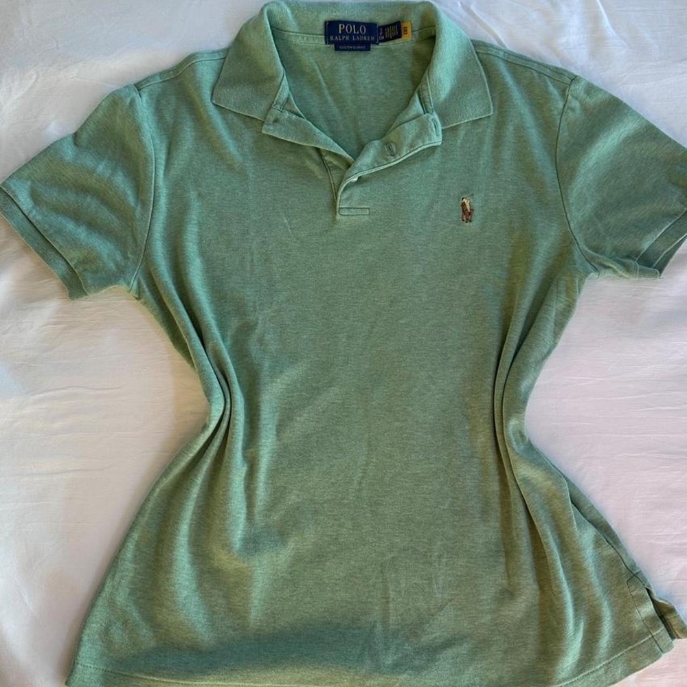 Ralph Lauren Vintage Green Polo Shirt Mens Small Custom Slim Fit Preppy RL Logo